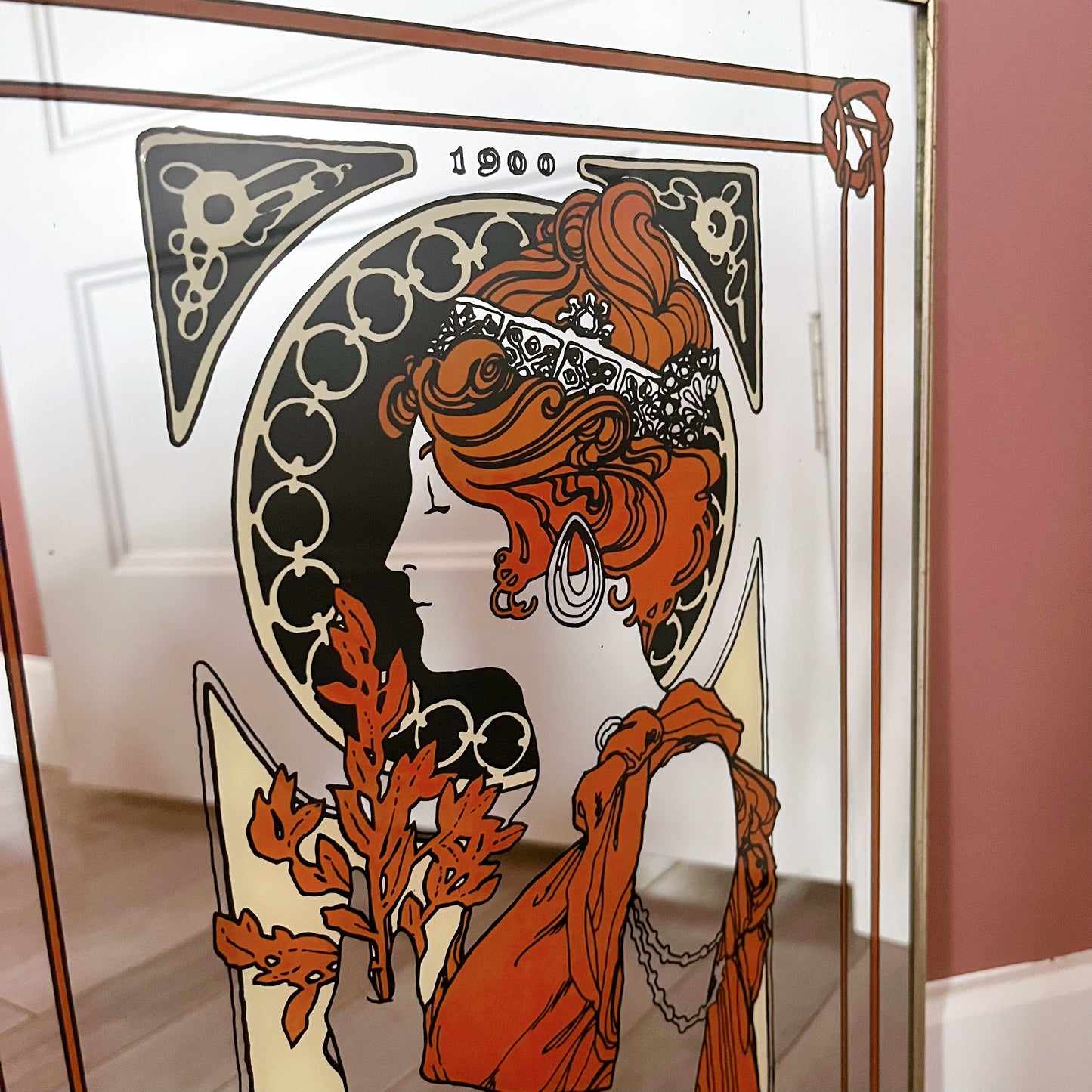 Art nouveau-style Alphonse Mucha "Nostalgia" mirror