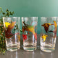 Set of 6 glass tumblers with colorful bird imagery