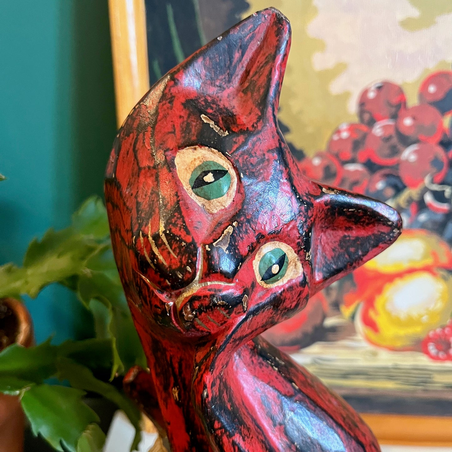 Painted folk art wooden cats