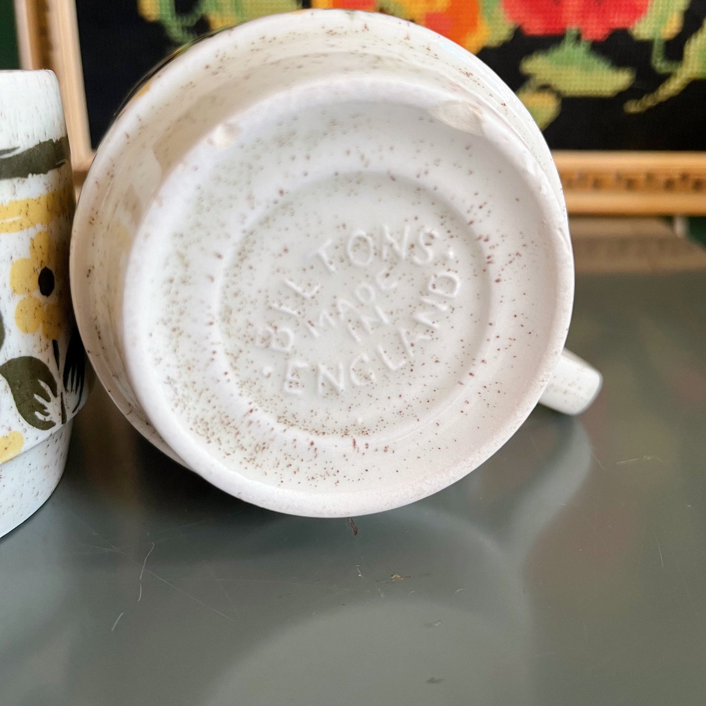 1970s Bilton mugs with retro yellow and brown flowers