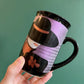 80s glam black mugs with metallic face designs