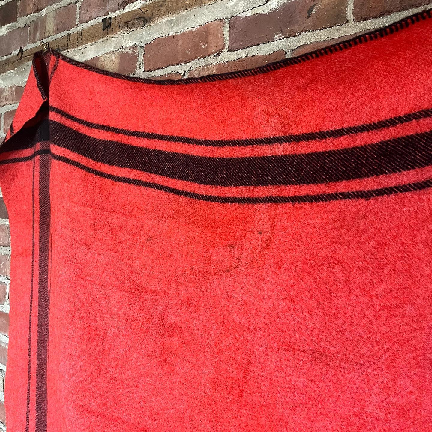 Wool red and black patterned blanket by Filature Plessis - No Kill Vintage