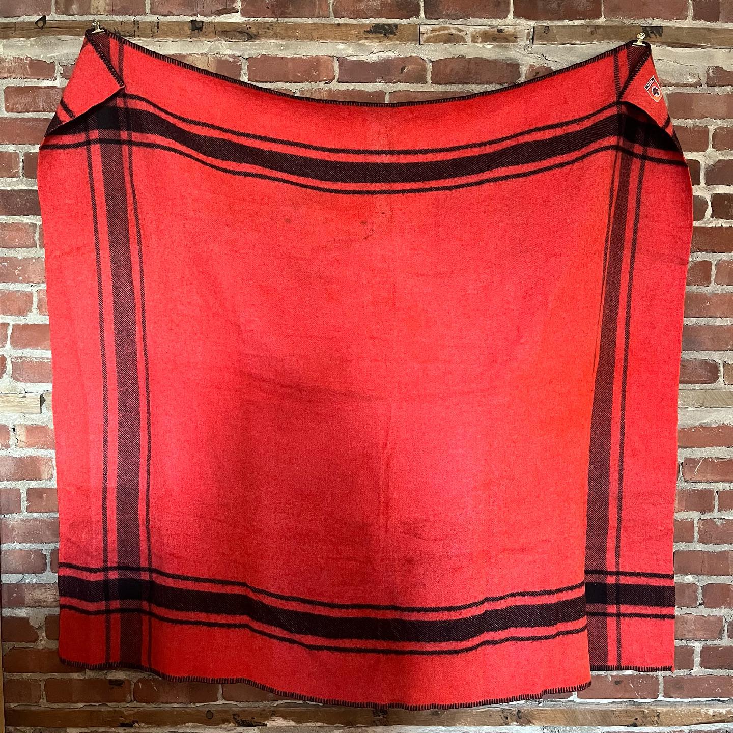 Wool red and black patterned blanket by Filature Plessis - No Kill Vintage