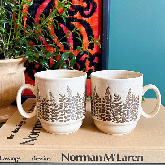 Set of 2 stoneware mugs with wheat pattern - No Kill Vintage