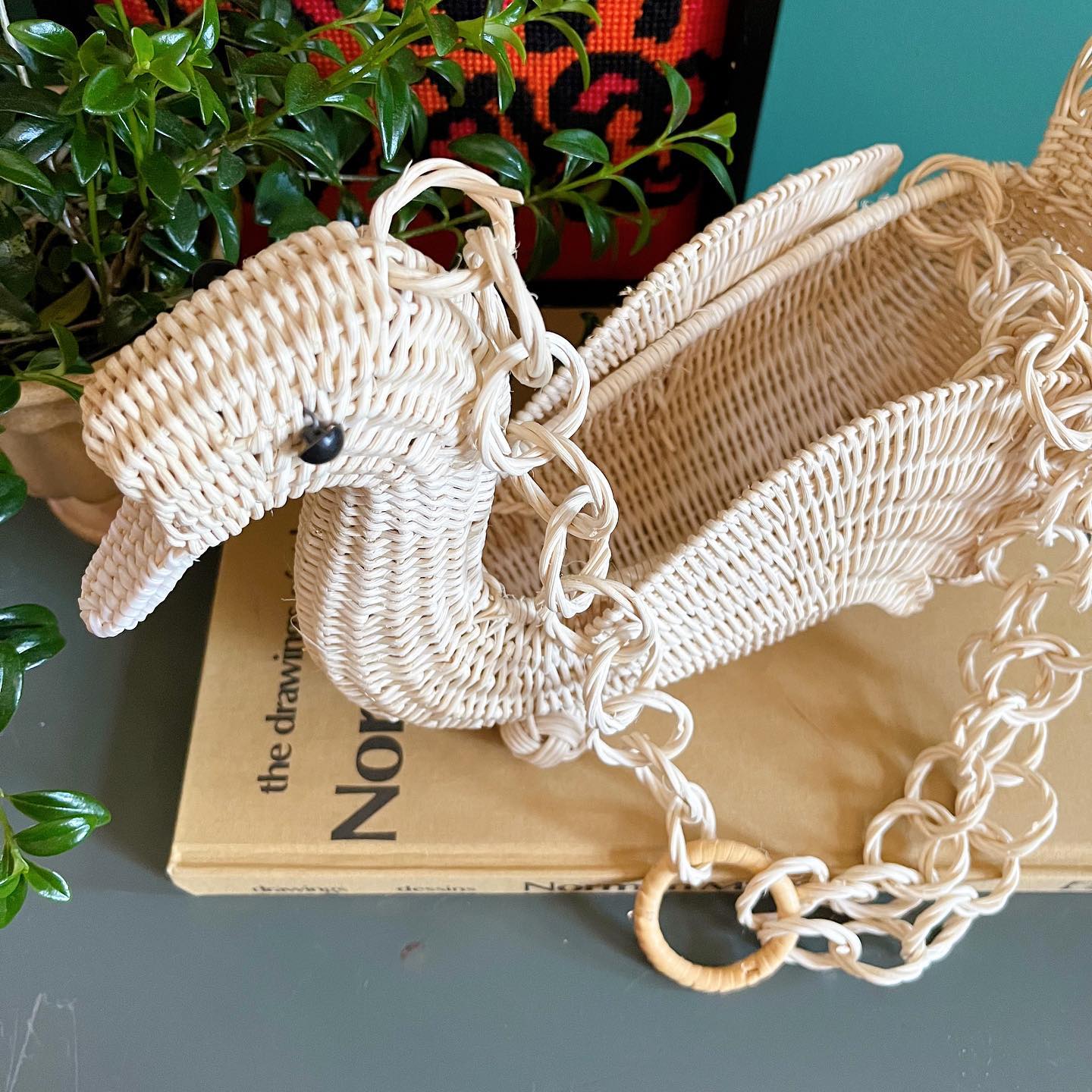 Wicker hanging duck plant holder - No Kill Vintage