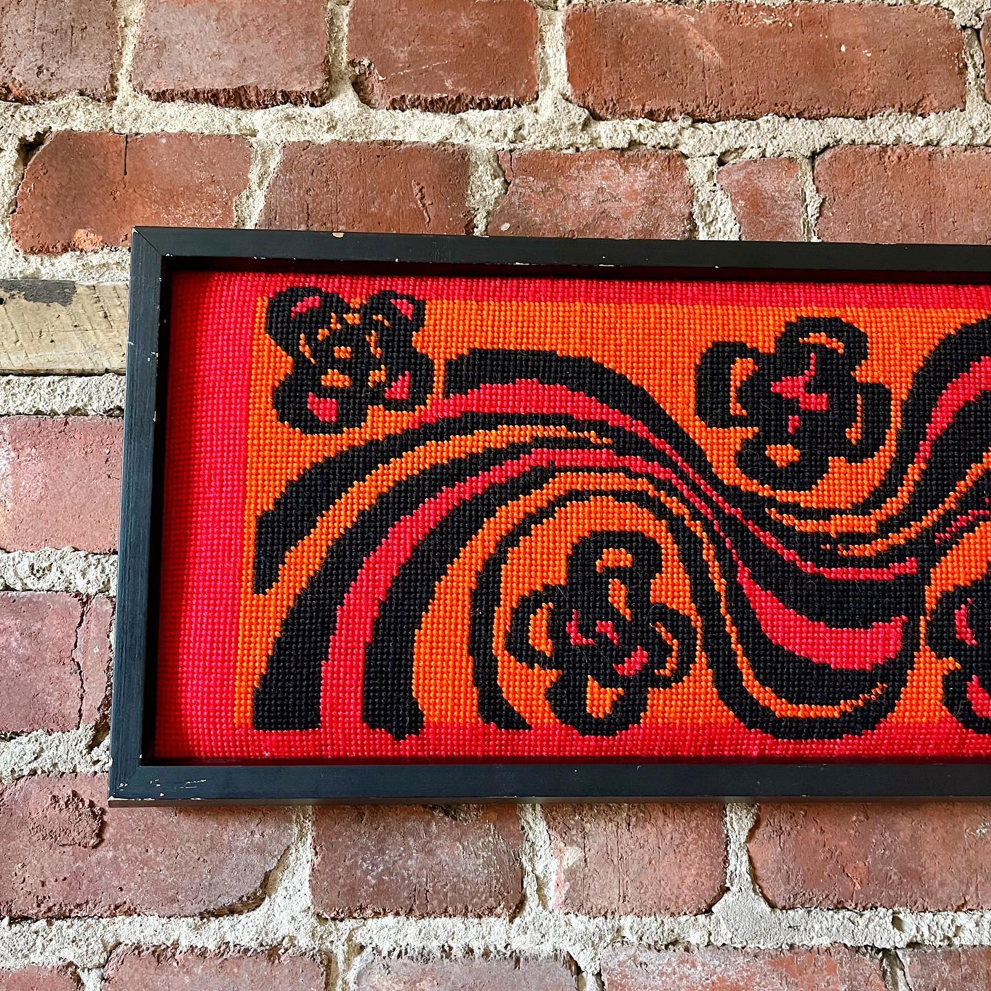 Red and orange groovy wave and flower needlepoint - No Kill Vintage