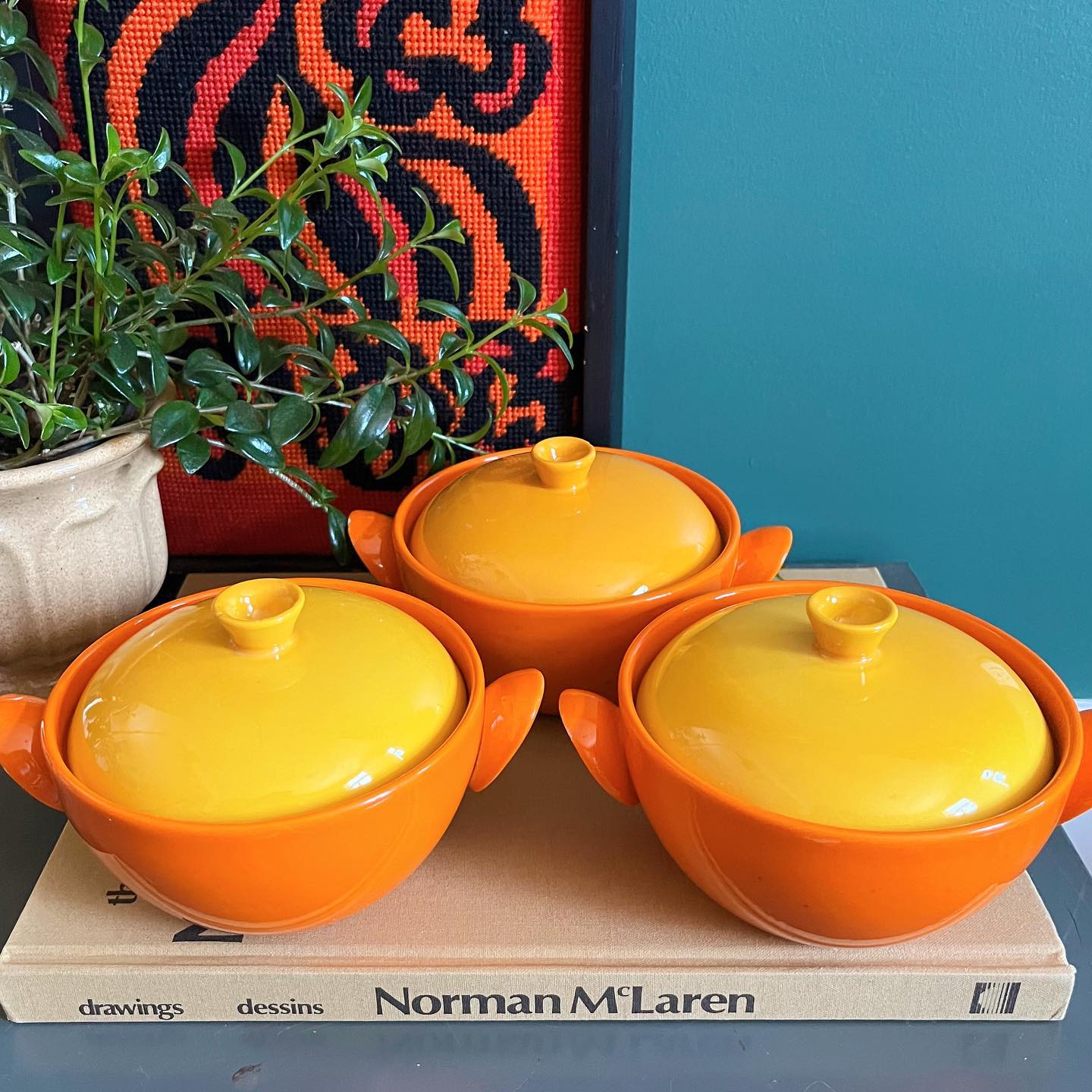 MCM orange bowls with yellow lids - No Kill Vintage