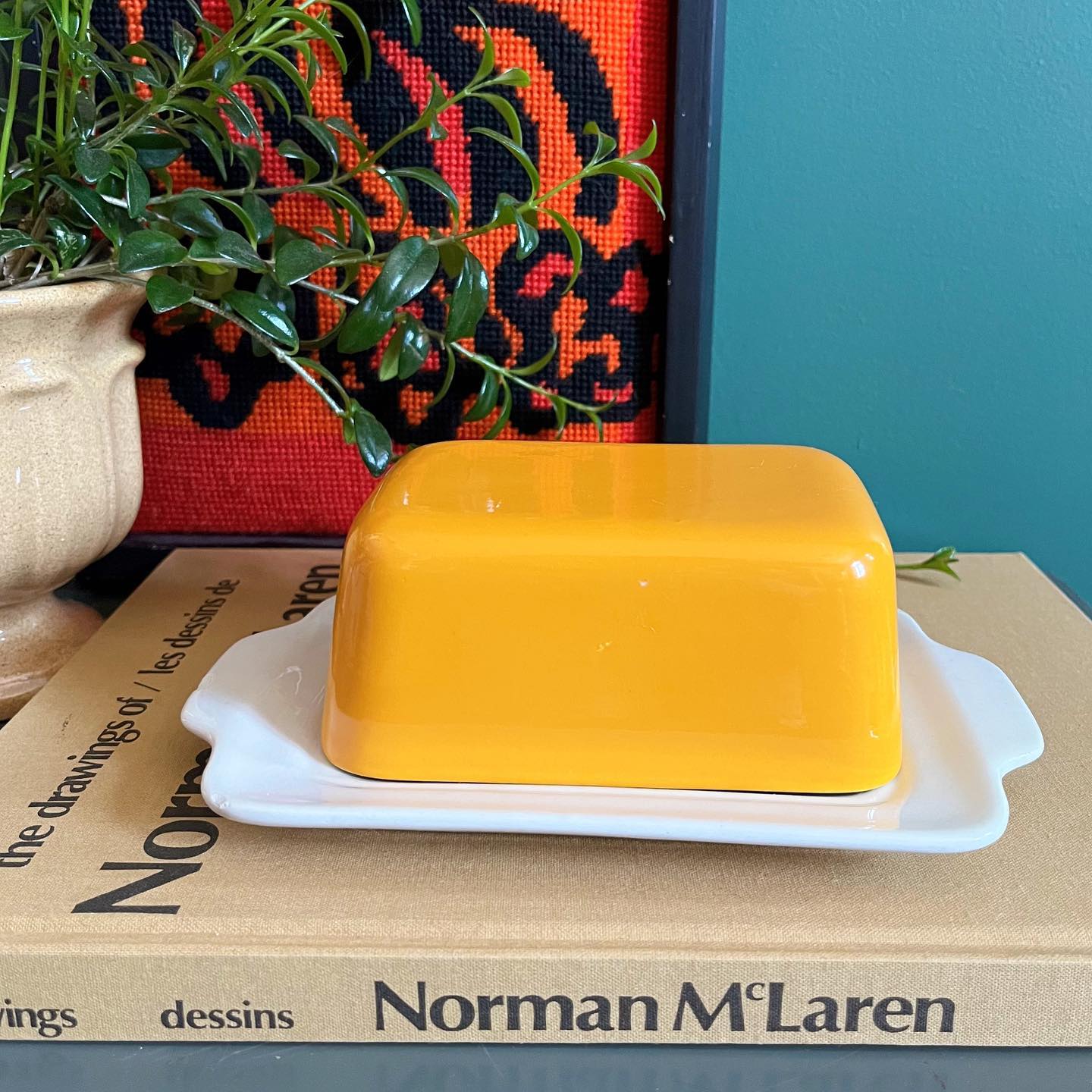 Mancioli yellow butter dish - No Kill Vintage