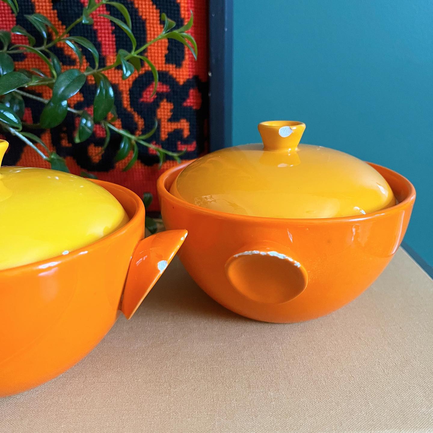 MCM orange bowls with yellow lids - No Kill Vintage