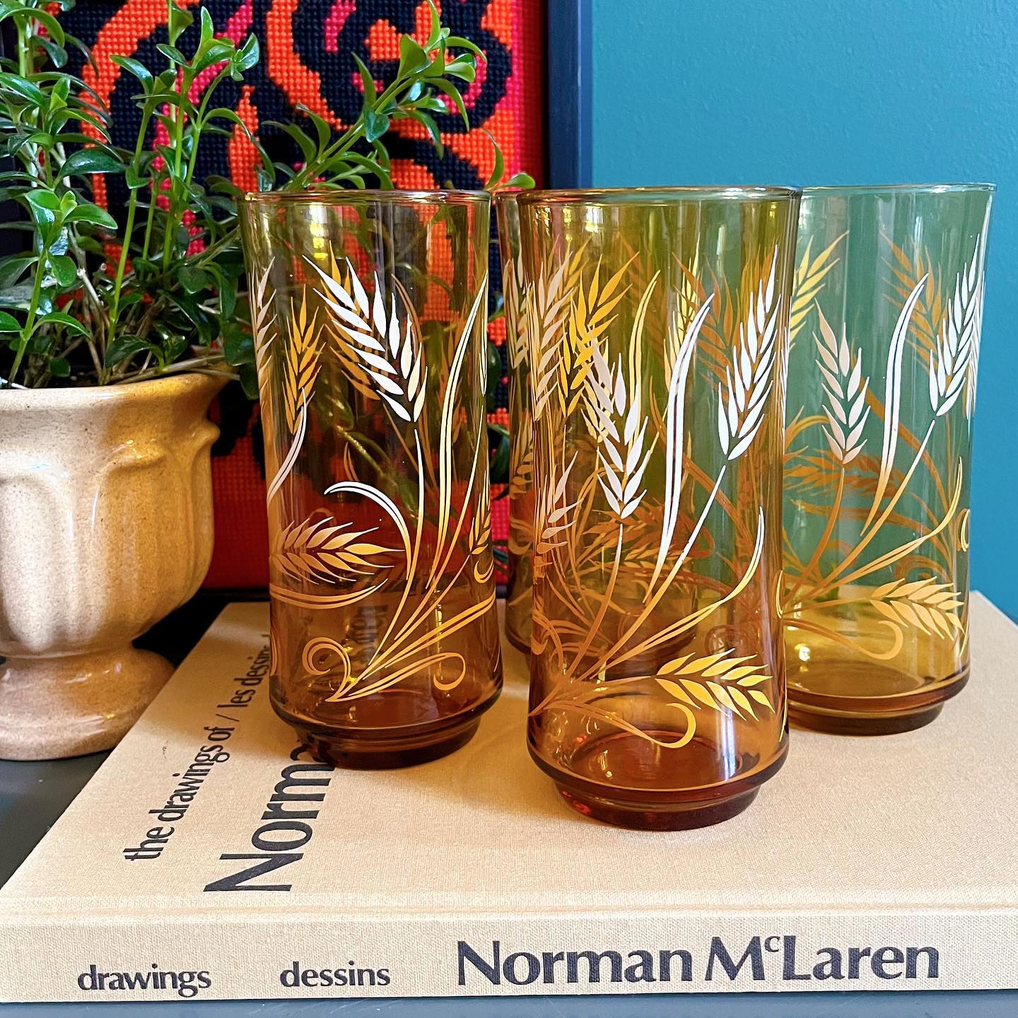 Set of 4 amber wheat tumblers - No Kill Vintage