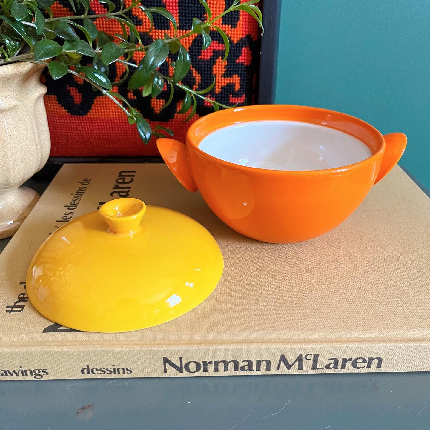 MCM orange bowls with yellow lids - No Kill Vintage