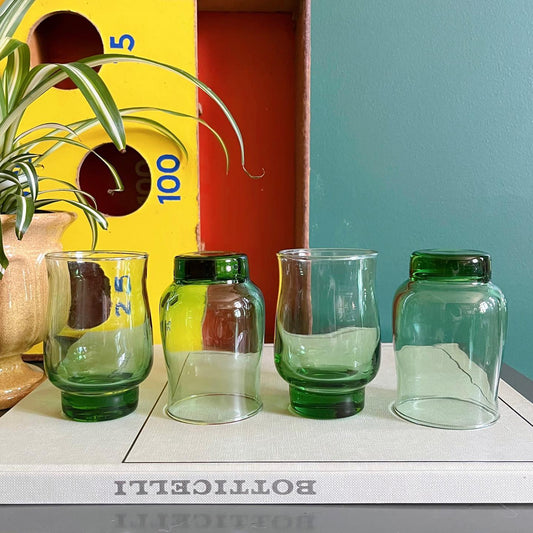 Set of four green juice glasses by Dominion Glass - No Kill Vintage