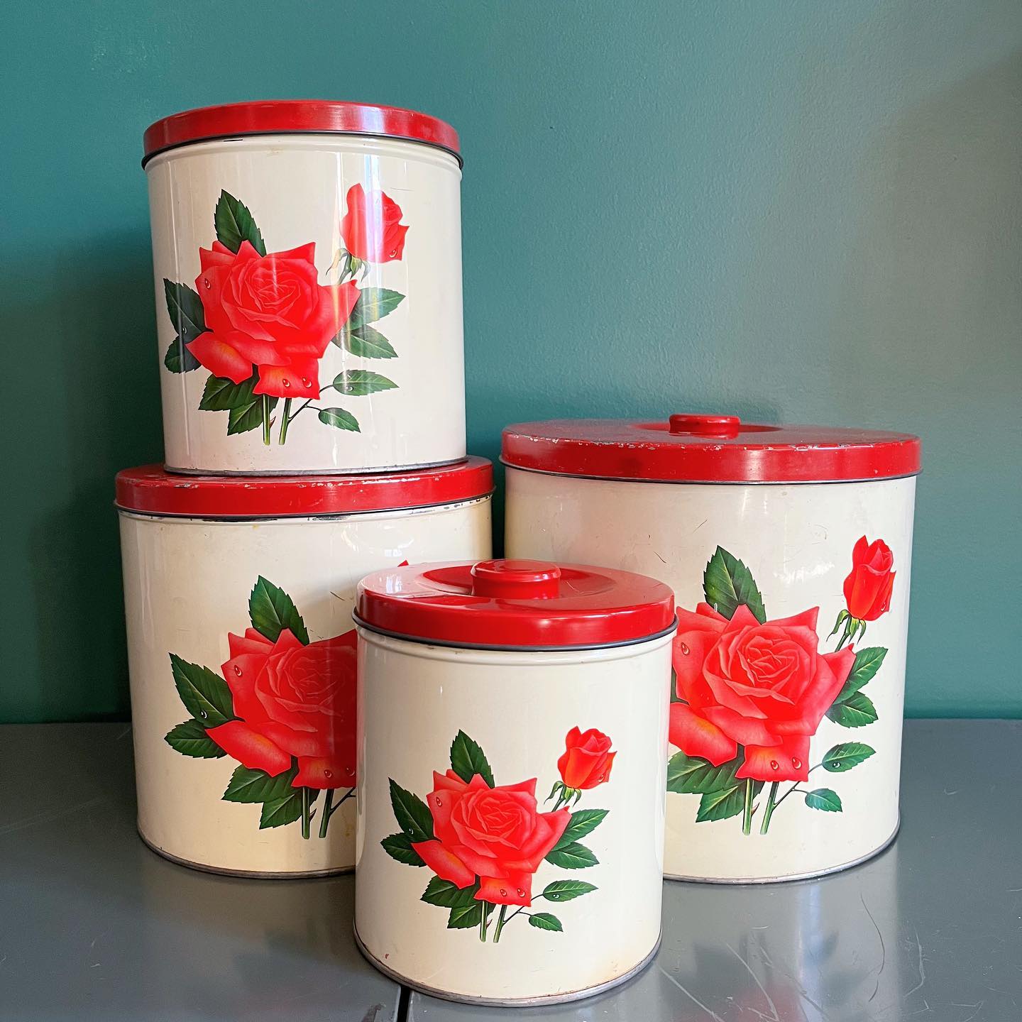 Kitchen canisters with rose pattern - No Kill Vintage