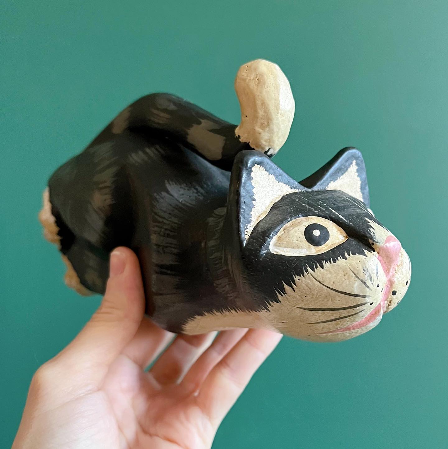 Painted wooden cat - No Kill Vintage