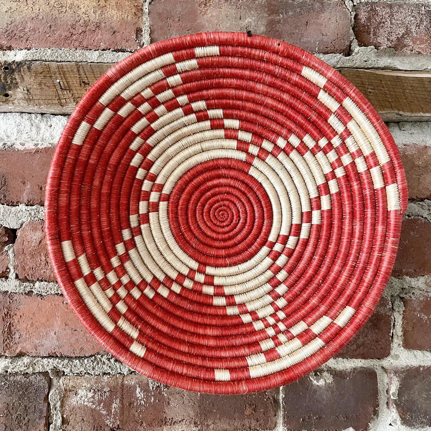 Red and white geometric patterned basket - No Kill Vintage