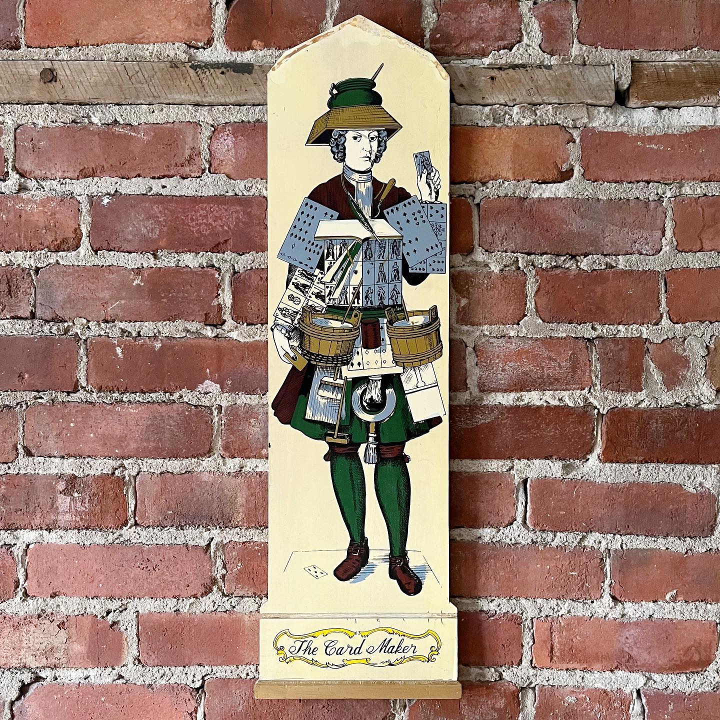 "The Card Maker" painted wood plaque from Italy - No Kill Vintage