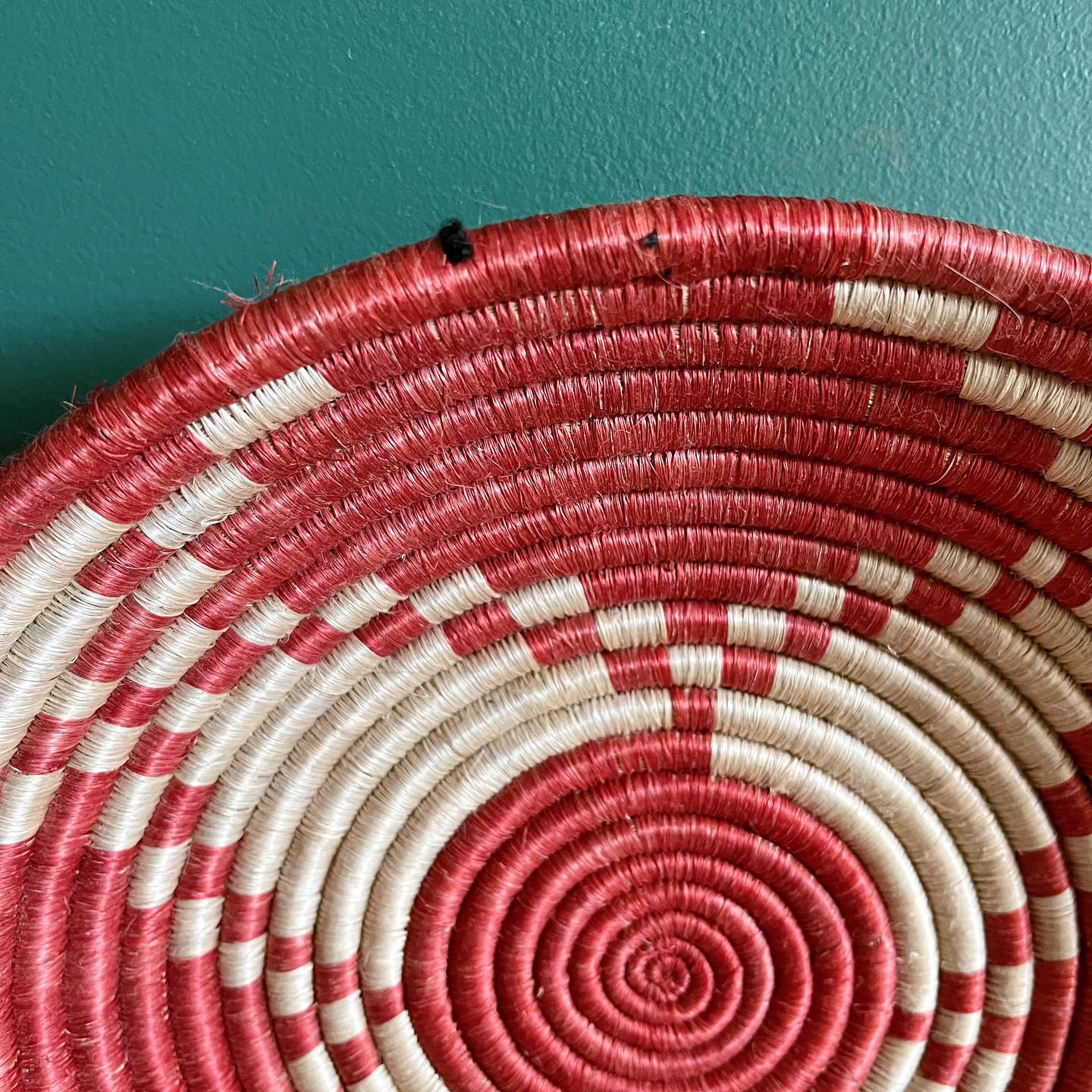 Red and white geometric patterned basket - No Kill Vintage