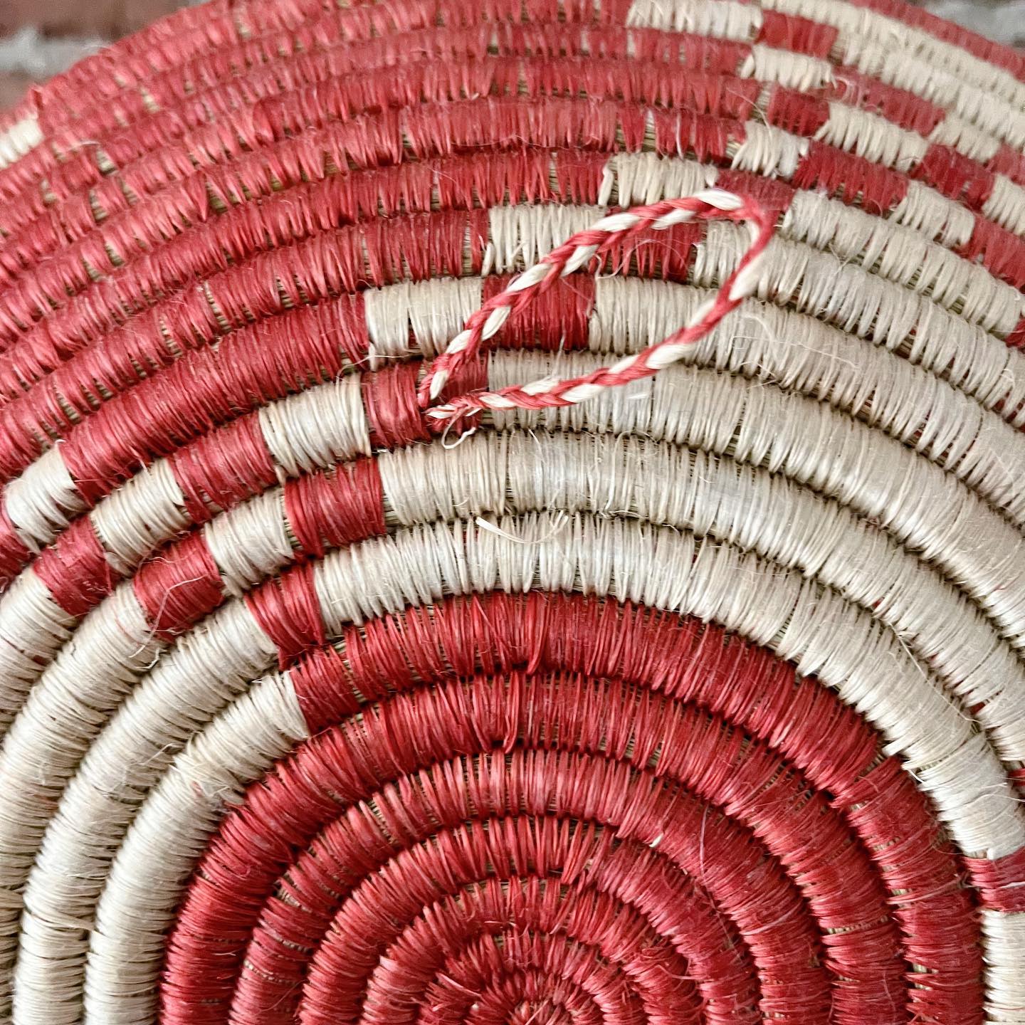 Red and white geometric patterned basket - No Kill Vintage