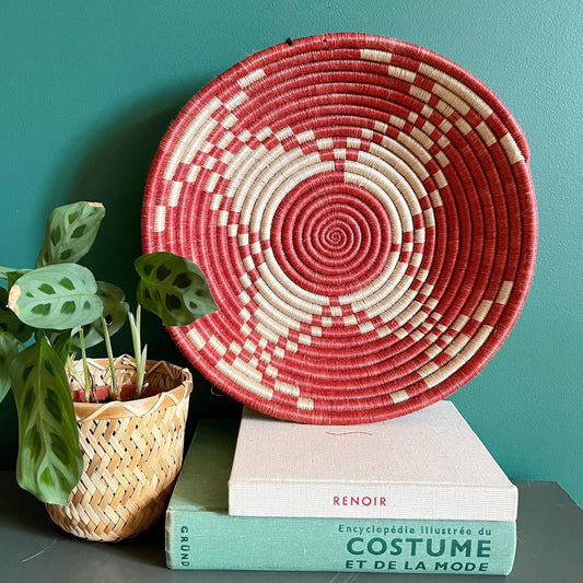 Red and white geometric patterned basket - No Kill Vintage