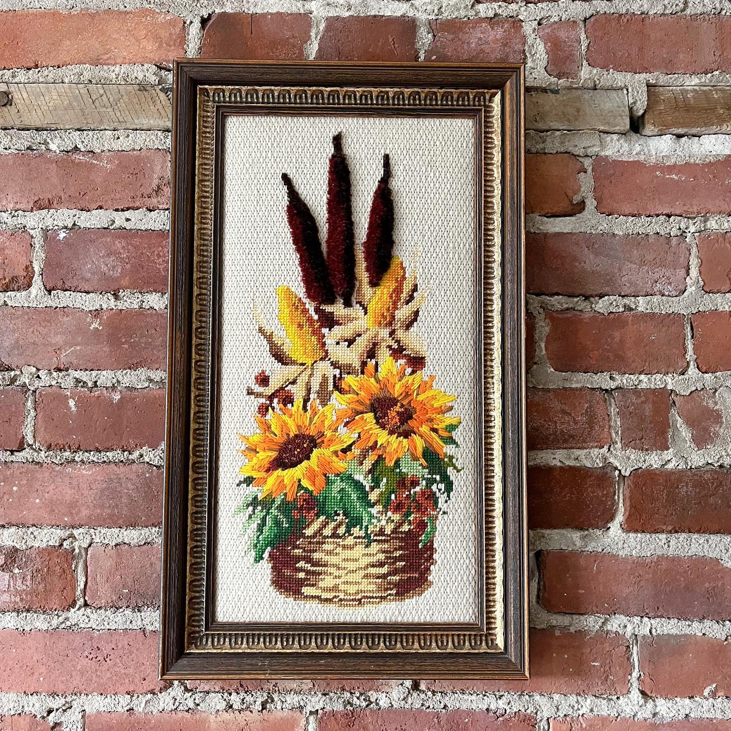 Needlepoint of sunflowers and wheat - No Kill Vintage