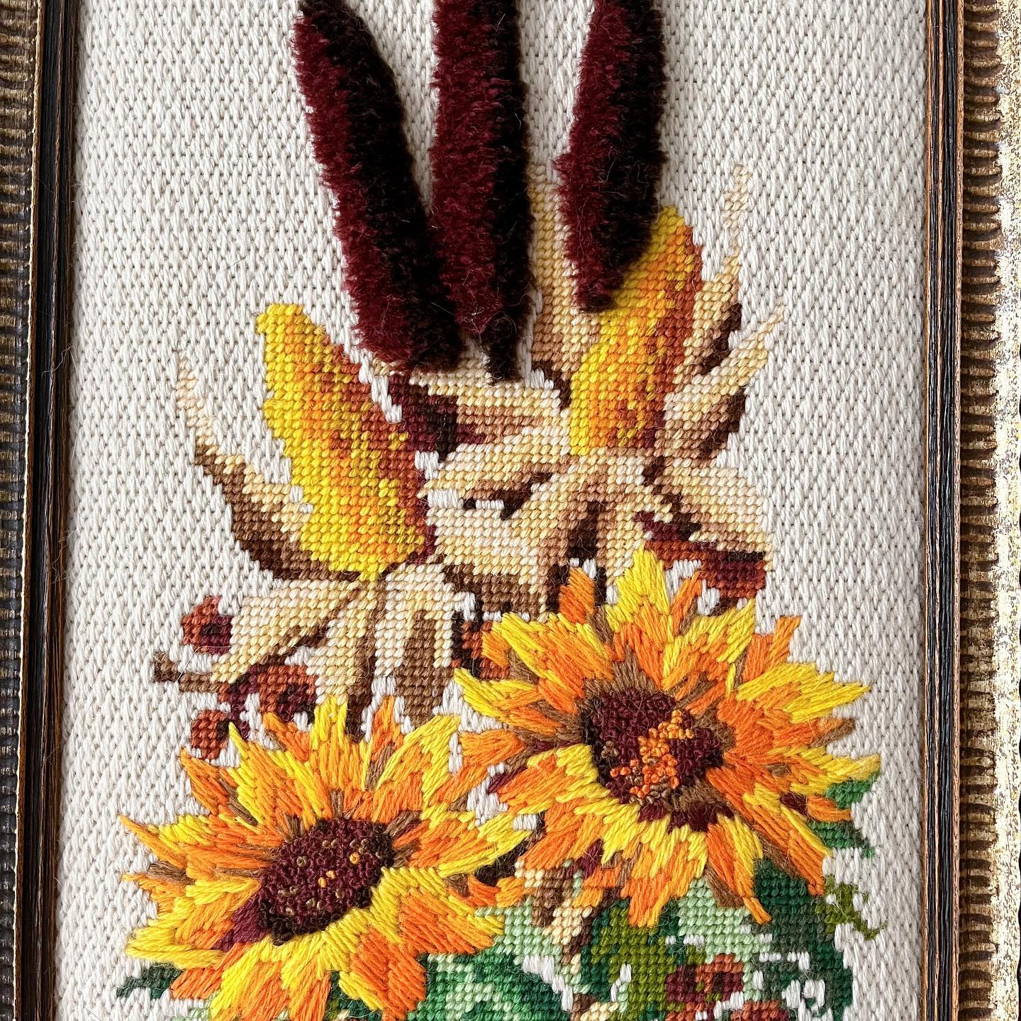 Needlepoint of sunflowers and wheat - No Kill Vintage