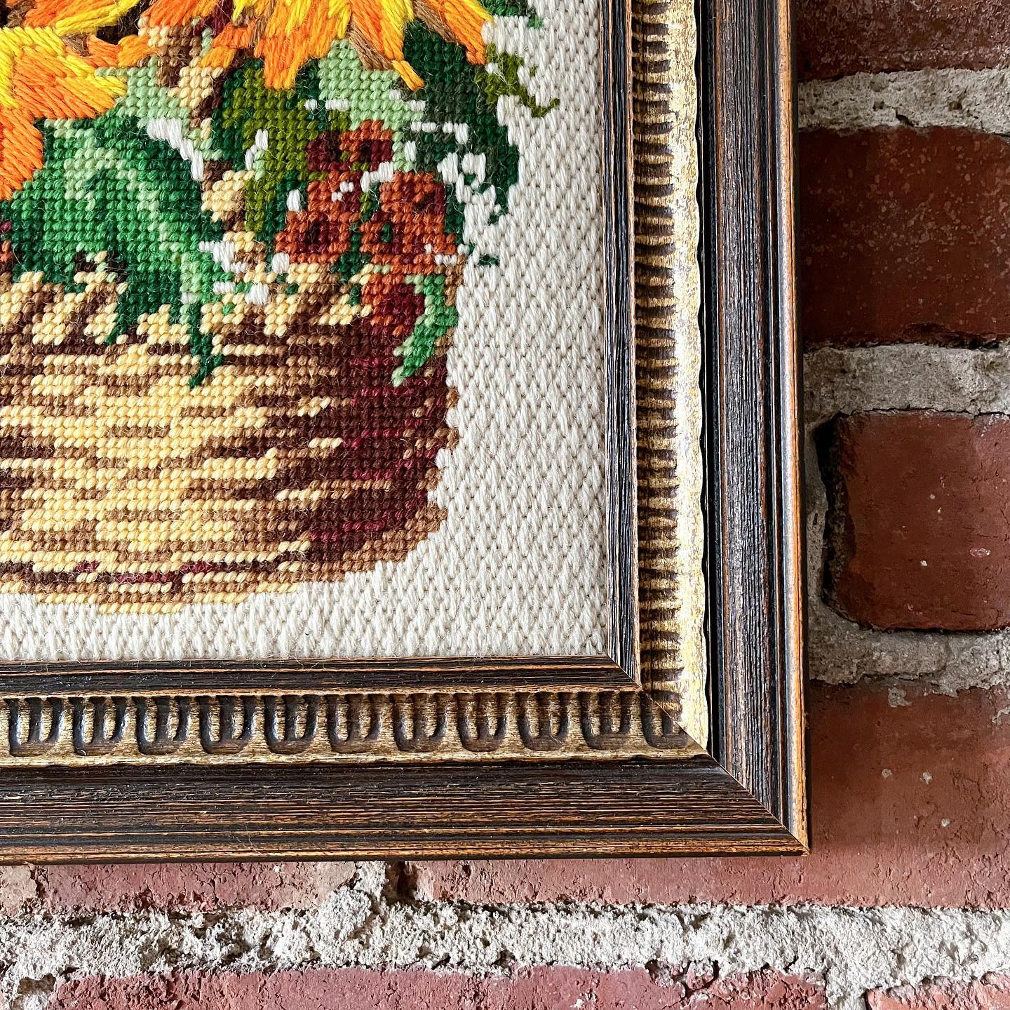 Needlepoint of sunflowers and wheat - No Kill Vintage