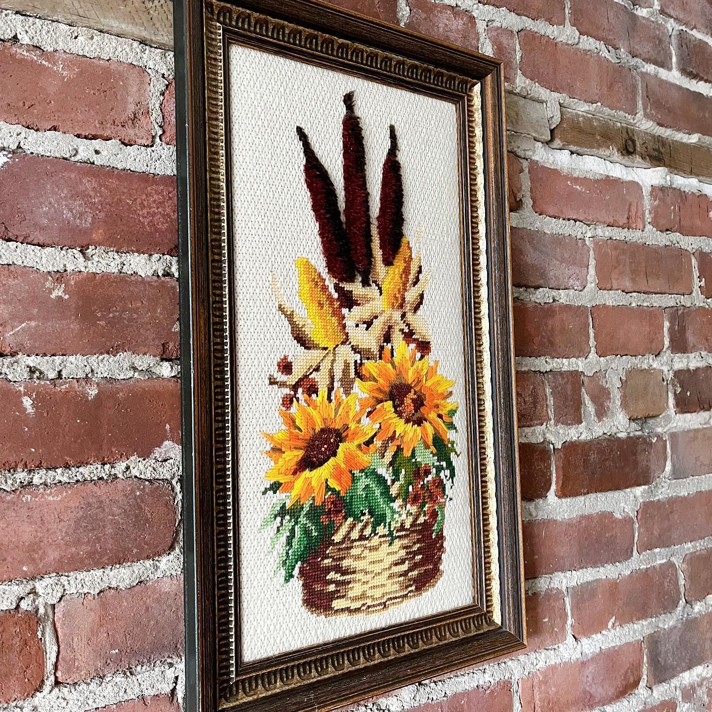 Needlepoint of sunflowers and wheat - No Kill Vintage