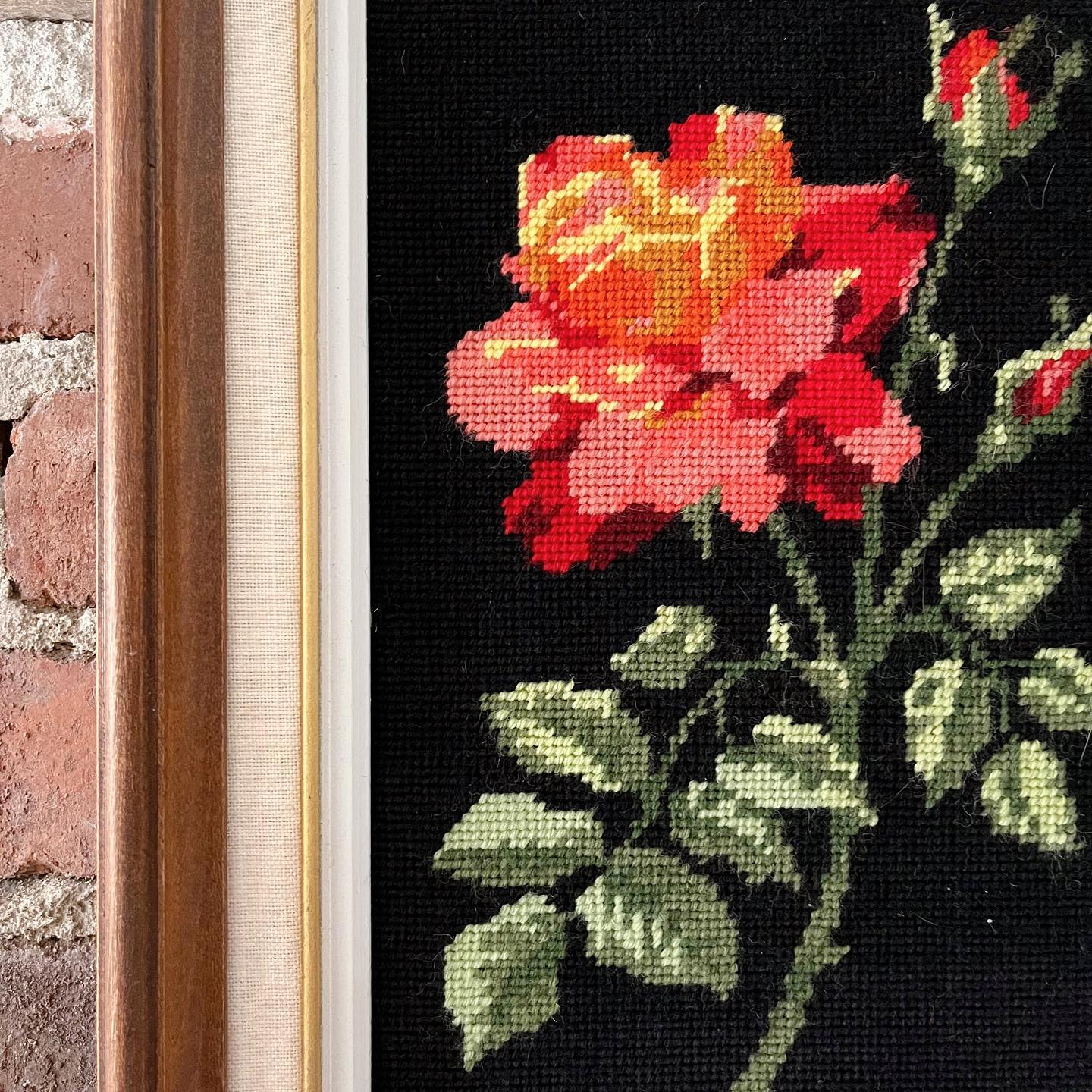 Large pink rose needlepoint - No Kill Vintage