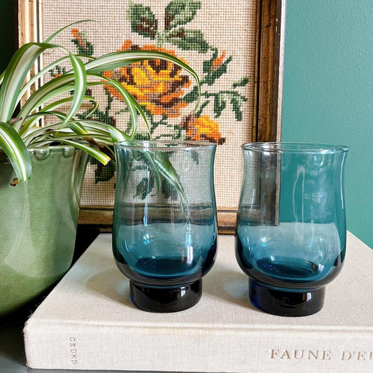 Set of 2 blue glasses by Dominion Glass - No Kill Vintage