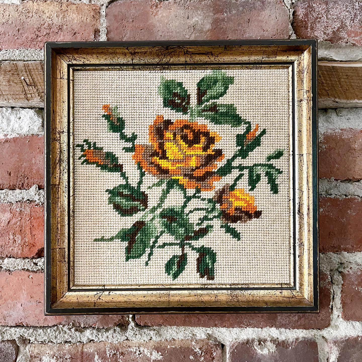 Golden rose square needlepoint - No Kill Vintage