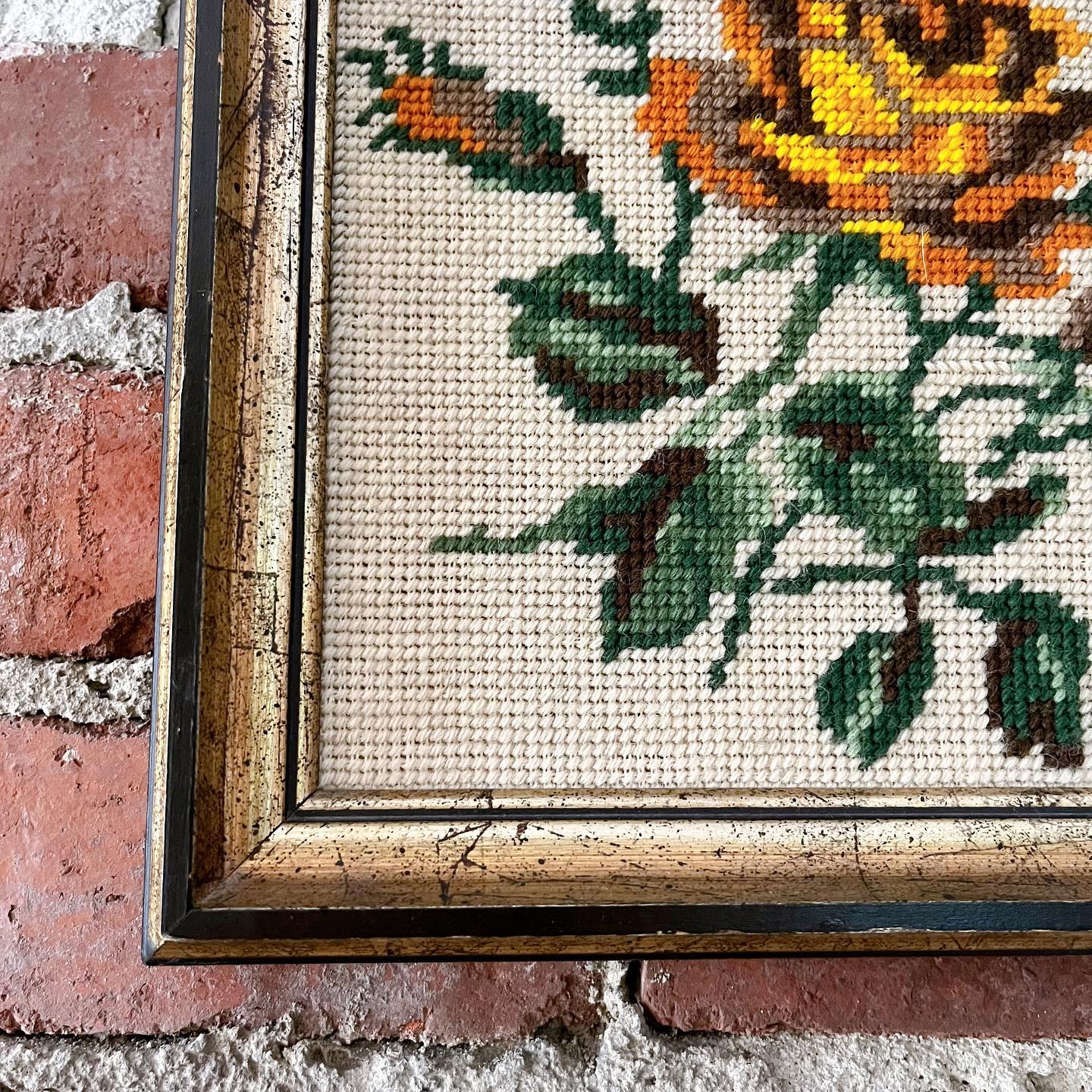 Golden rose square needlepoint - No Kill Vintage