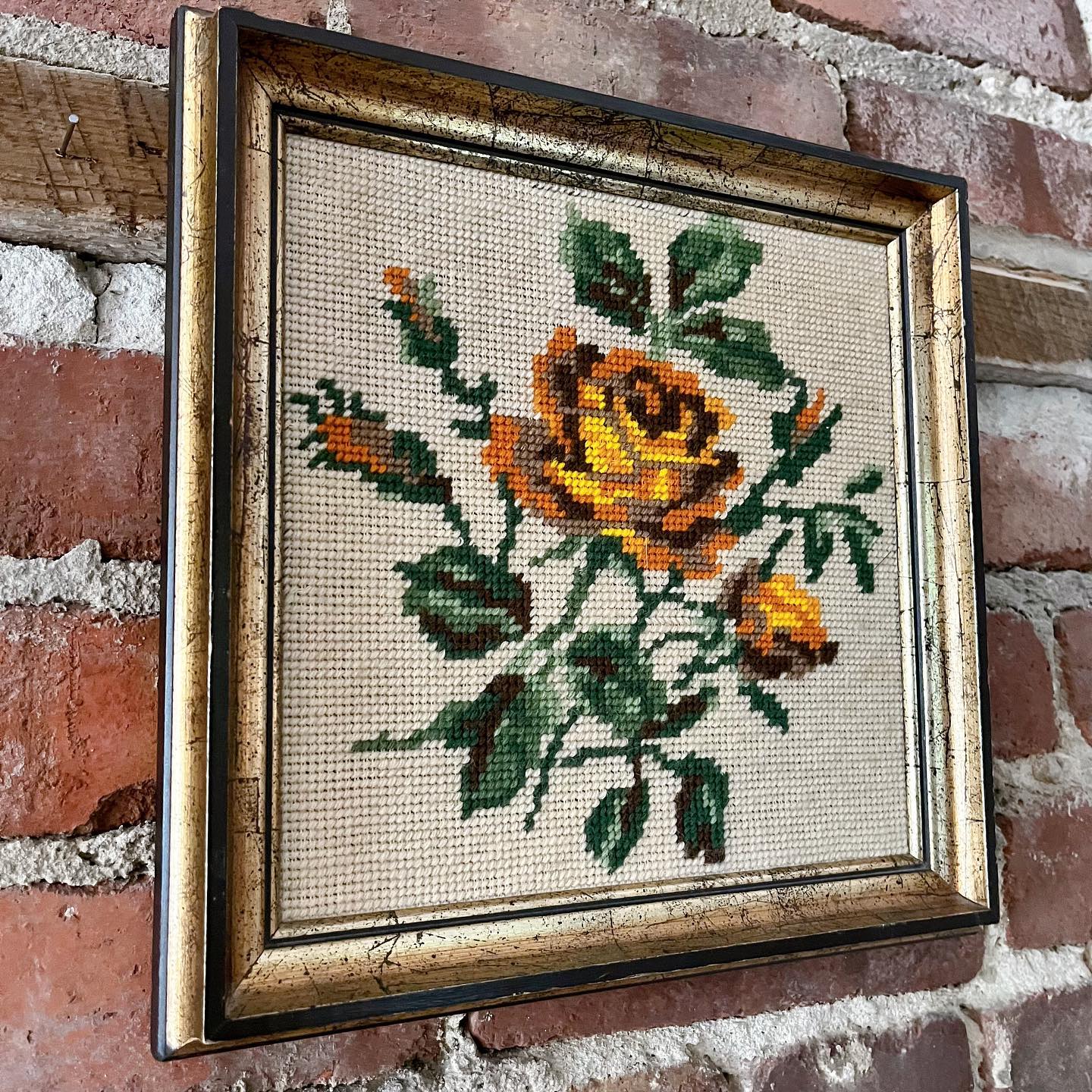 Golden rose square needlepoint - No Kill Vintage