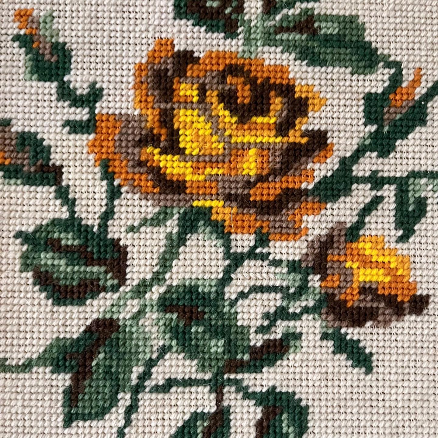 Golden rose square needlepoint - No Kill Vintage