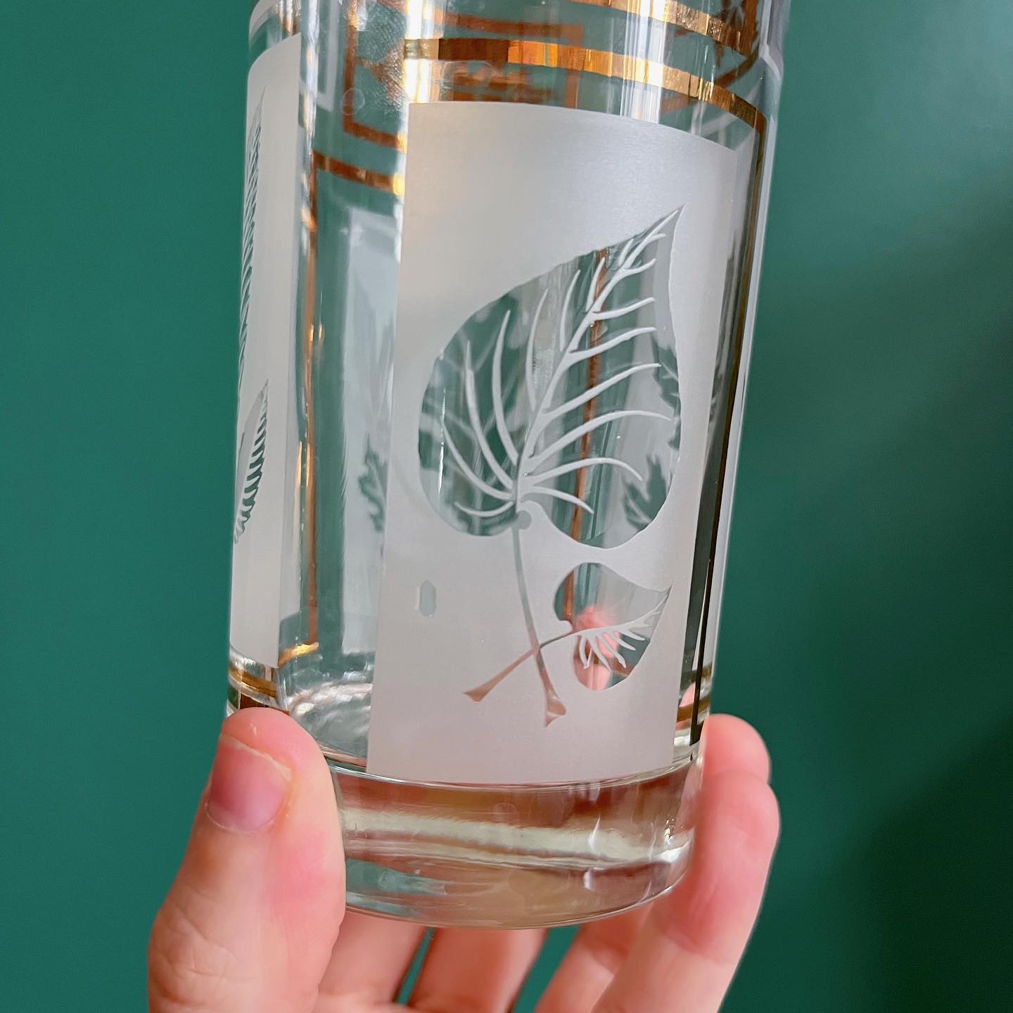 Verres highball avec feuilles en verre dépoli et doré, fait par Dominion Glass