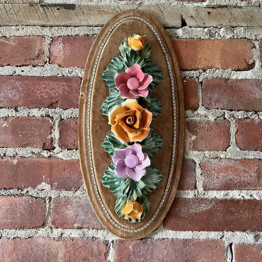 Extra large ceramic Capodimonte-style floral wall hanging