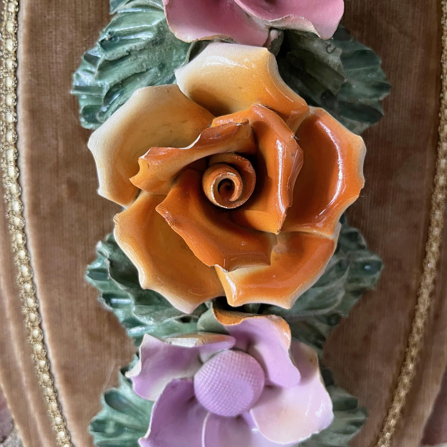 Extra large ceramic Capodimonte-style floral wall hanging