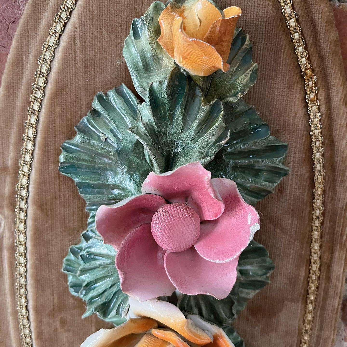 Extra large ceramic Capodimonte-style floral wall hanging