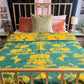 Green and yellow wool floral blanket