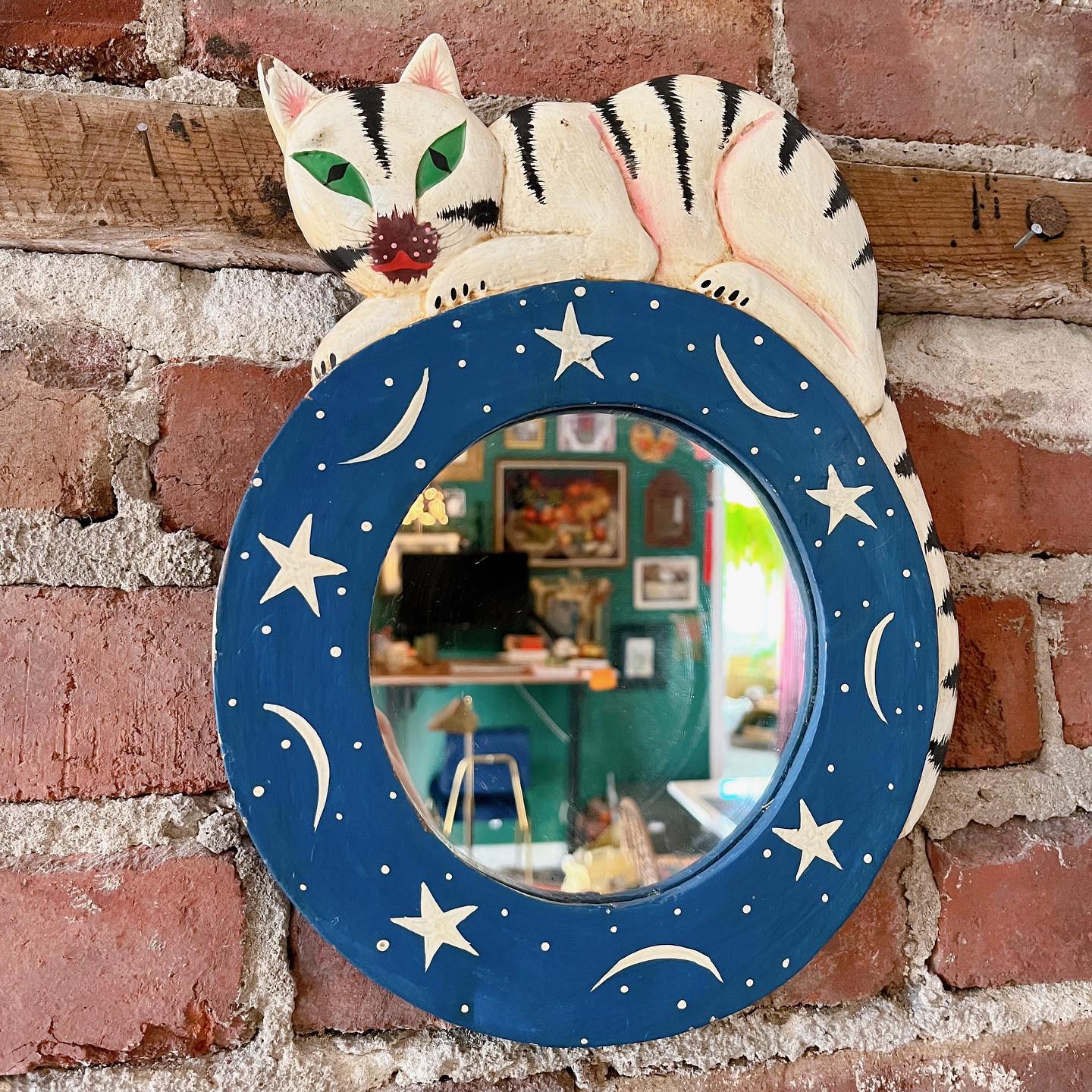 Celestial cat wooden mirror