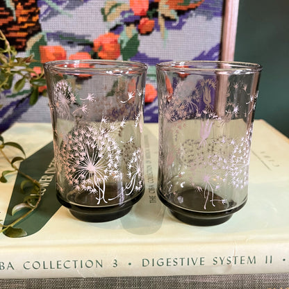 Verres vintages de Libbey avec motif de pissenlits