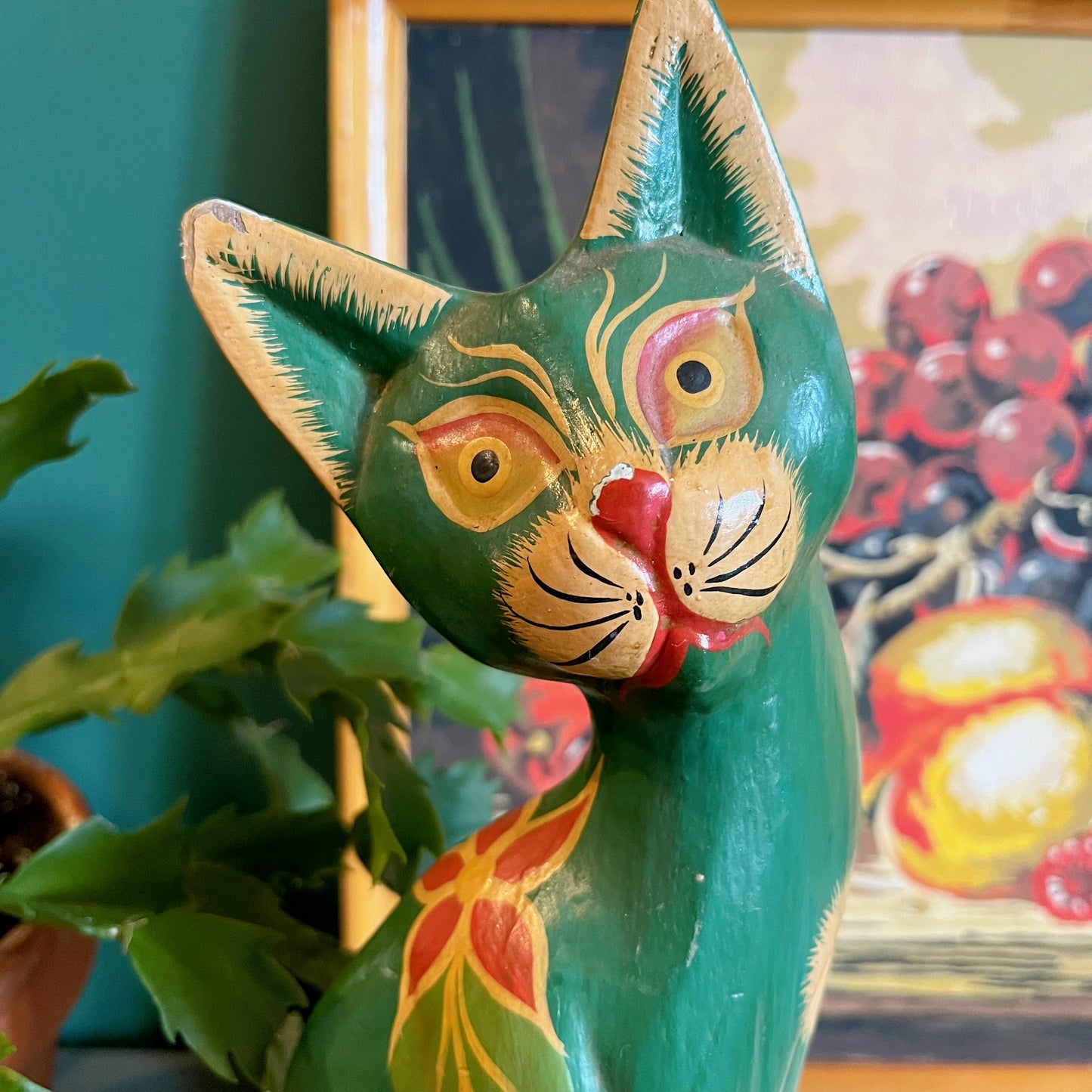 Painted folk art wooden cats