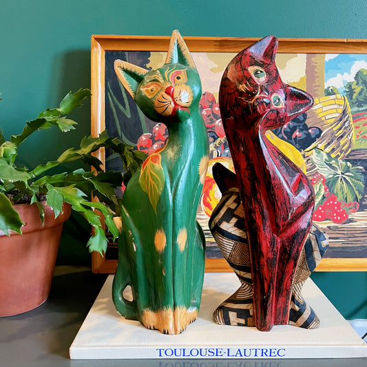 Painted folk art wooden cats