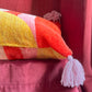 Vintage towel throw pillow: mod pink, red & yellow