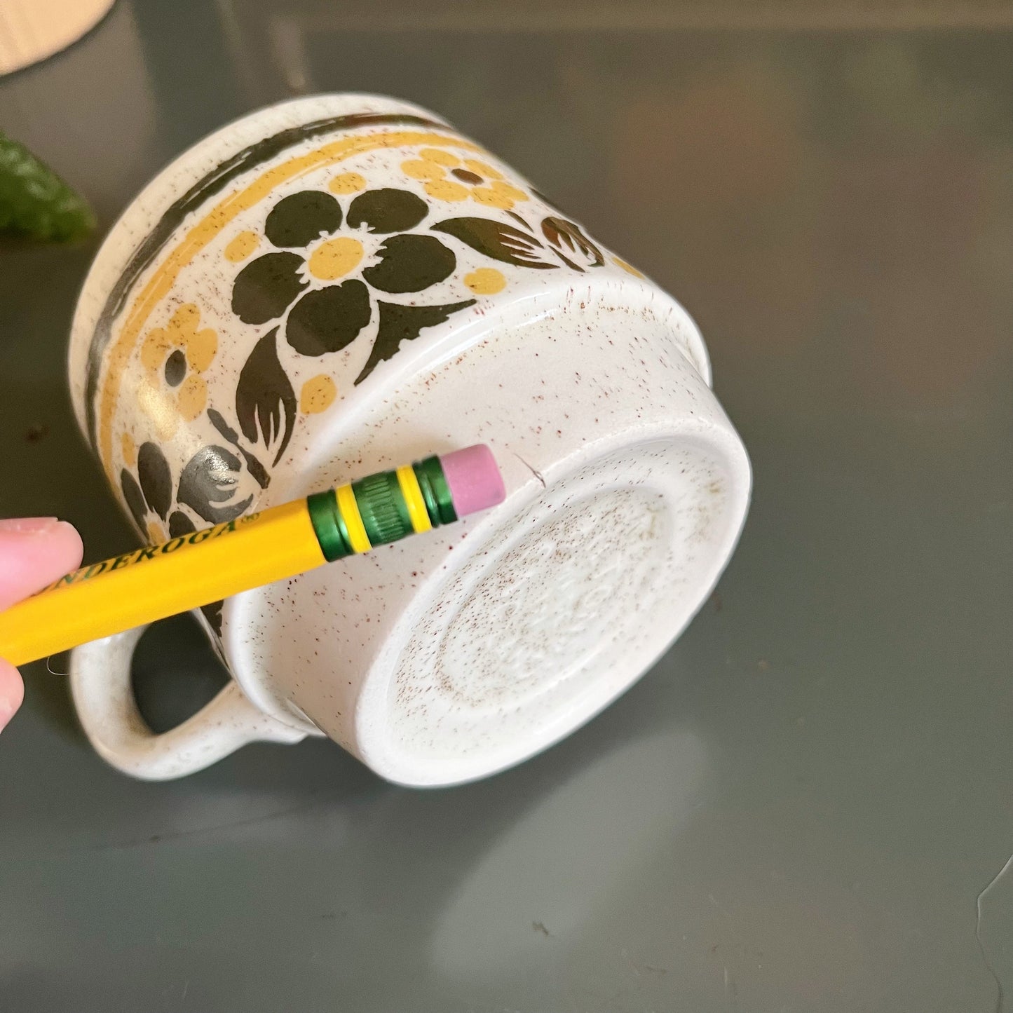 1970s Bilton mugs with retro yellow and brown flowers