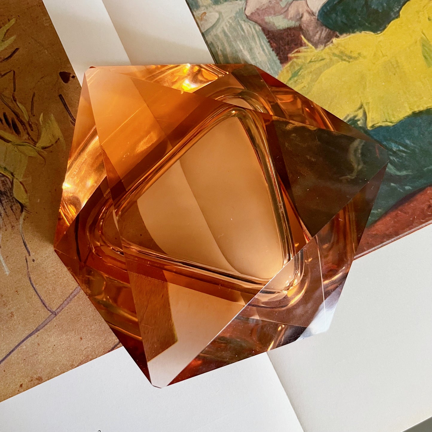 Orange glass prism dish