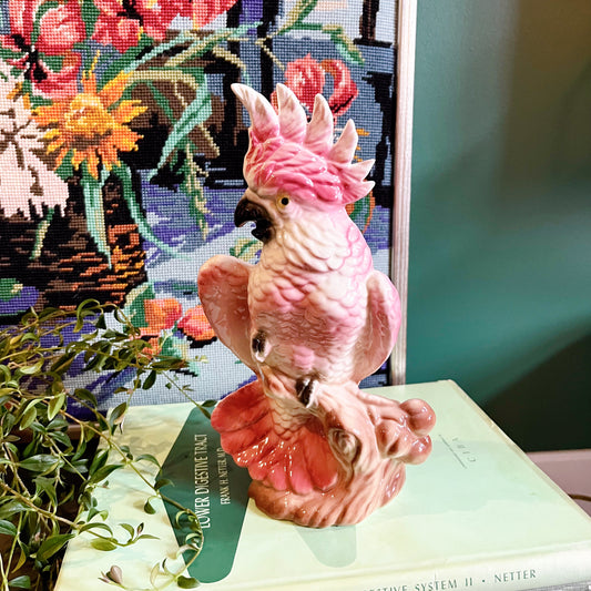 Pink ceramic cockatiel planter