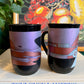 80s glam black mugs with metallic face designs