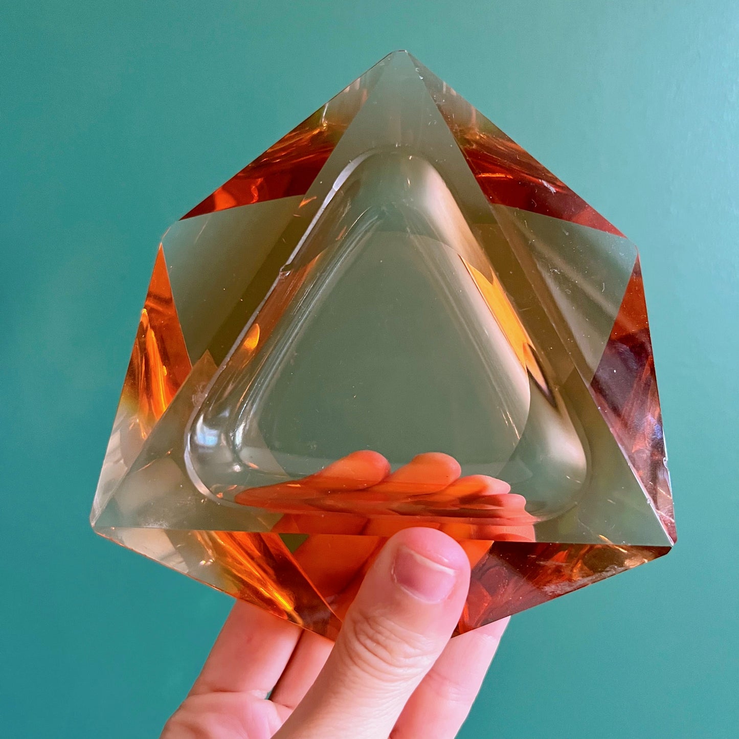 Orange glass prism dish