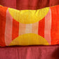 Vintage towel throw pillow: mod pink, red & yellow