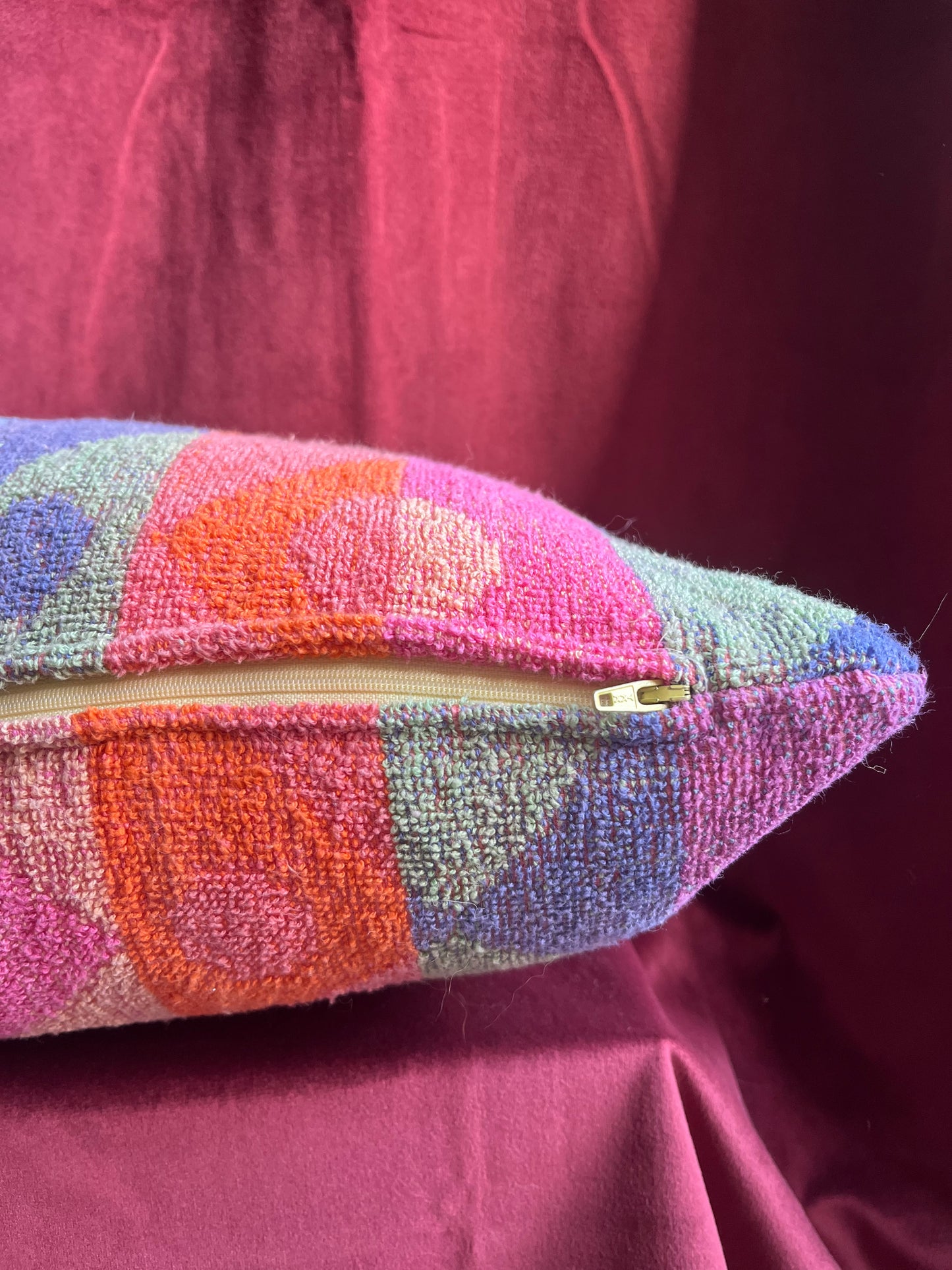 Vintage towel throw pillow: desert pastel diamonds